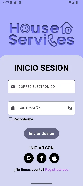 Pantalla de inicio de sesión
