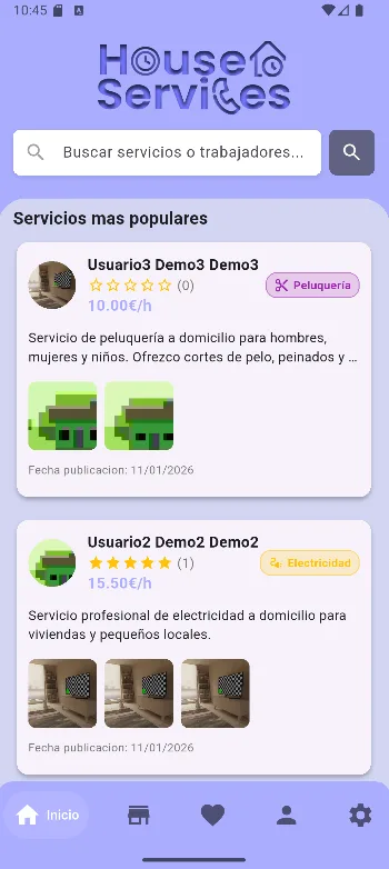 Inicio con los servicios más populares