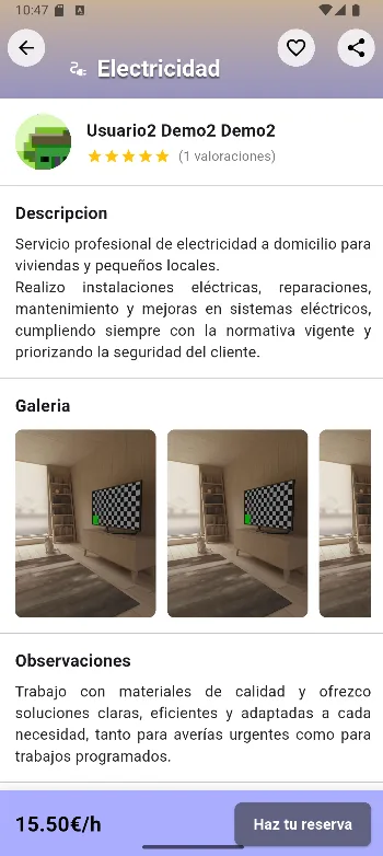 Detalle de un servicio de electricidad