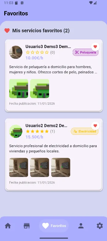 Listado de servicios favoritos