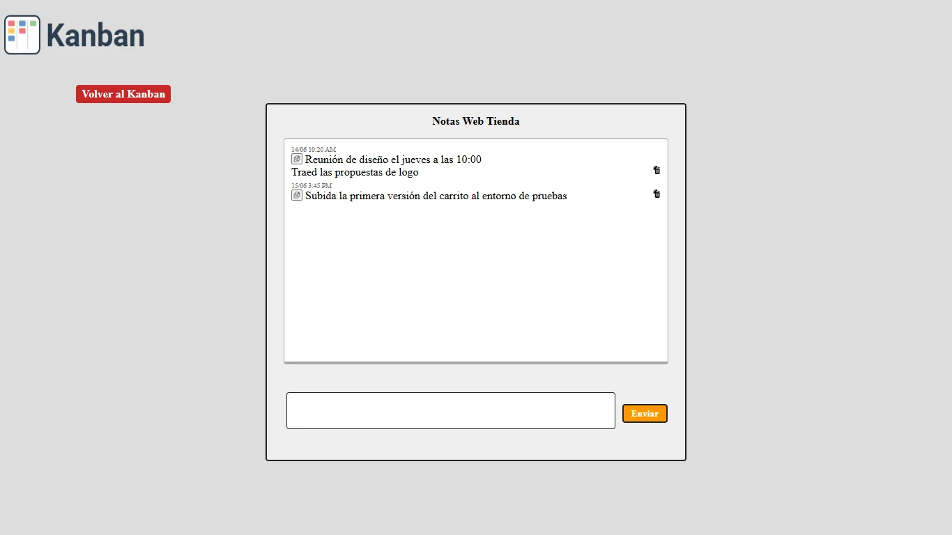 Chat de notas del proyecto Web Tienda