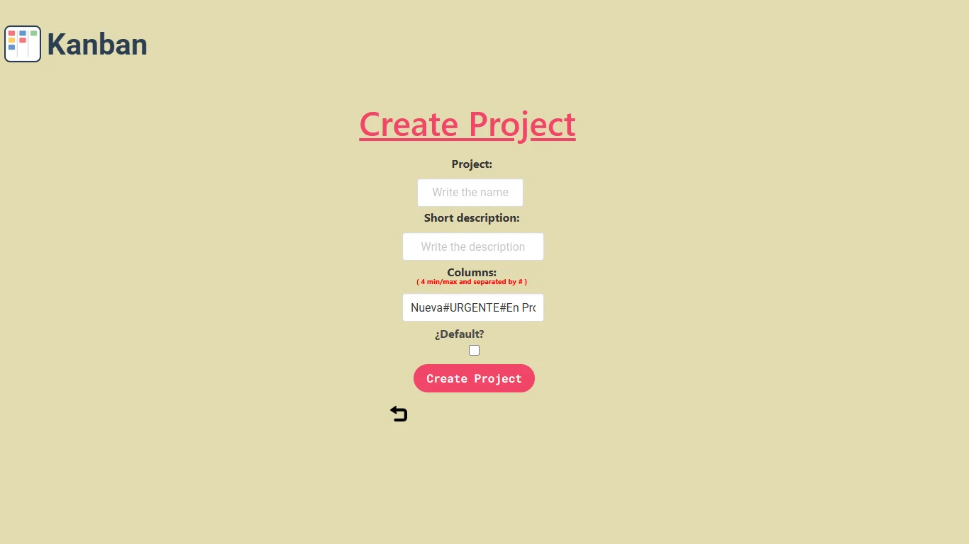 Formulario para crear un proyecto con la interfaz en inglés
