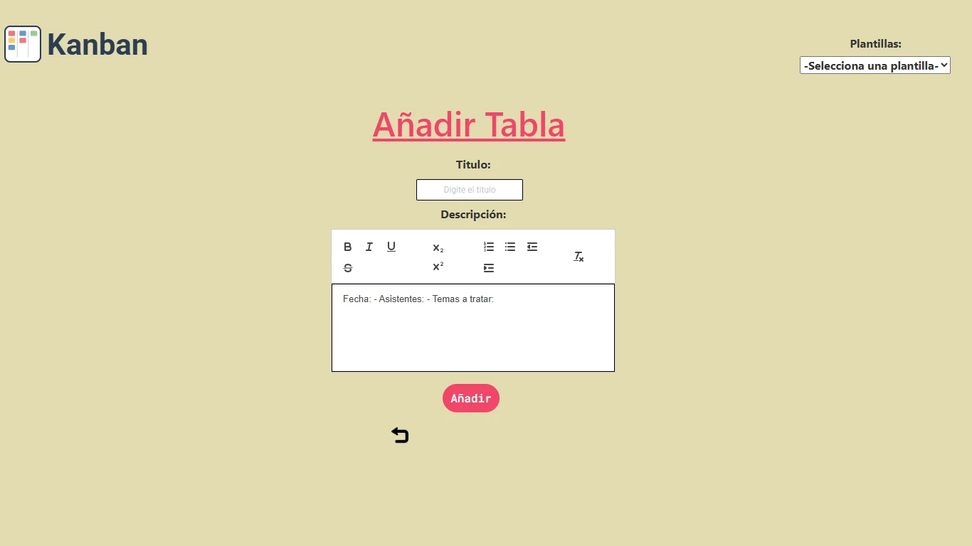 Formulario de nueva tarea con editor de texto y plantillas